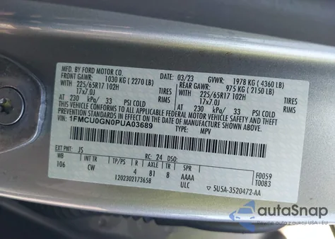 2023 Ford Escape Active из США, поврежденный, VIN 1FMCU0GN0PUA03689